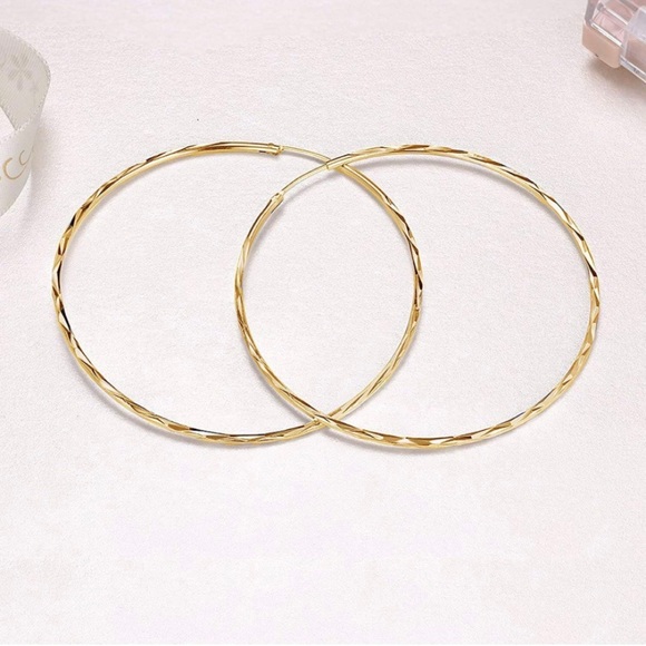 14K Yellow Gold Endless Twist Hoop Earrings, 50mm - Picture 2 of 6